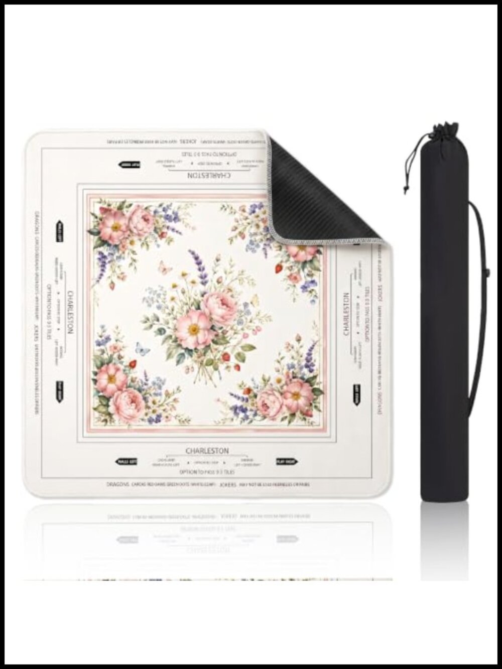Mahjong Mat for Table 31.5x31.5 inch Pink Floral Non-Slip